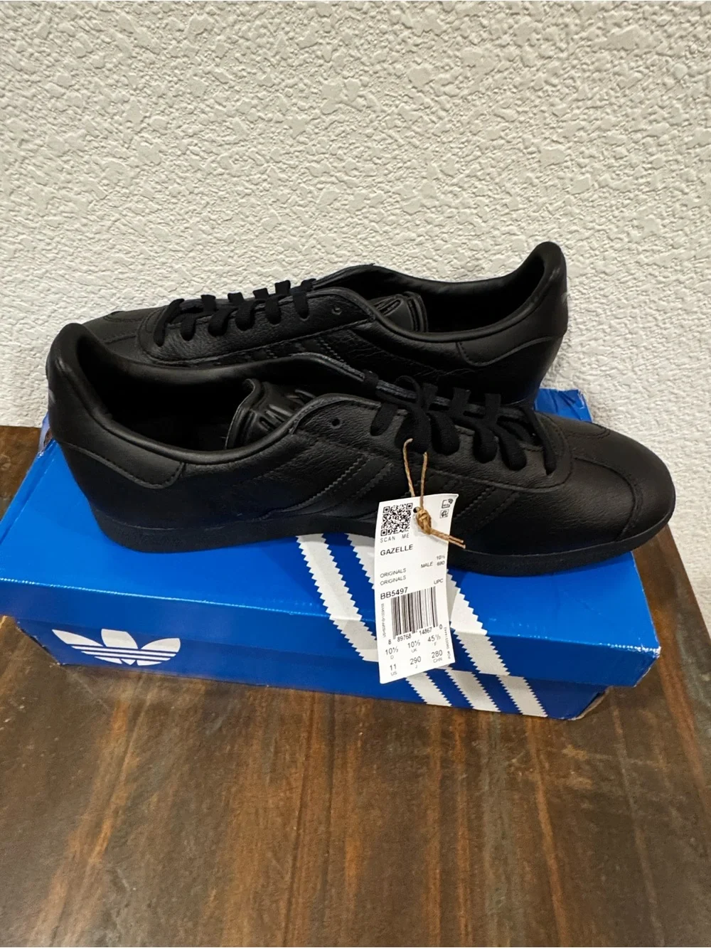 adidas Black Leather Gazelle Sneakers for Men